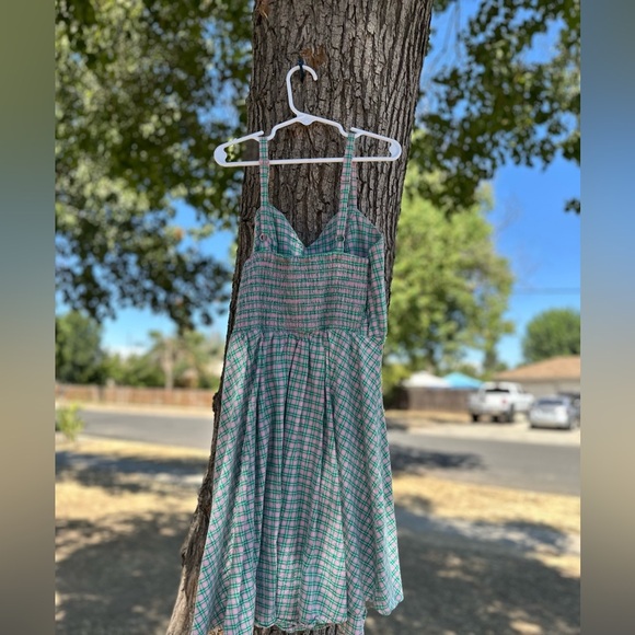 Arizona Jean Company Vibrant Mini Dress Y2K Green & Pink Plaid Vintage - Picture 5 of 8